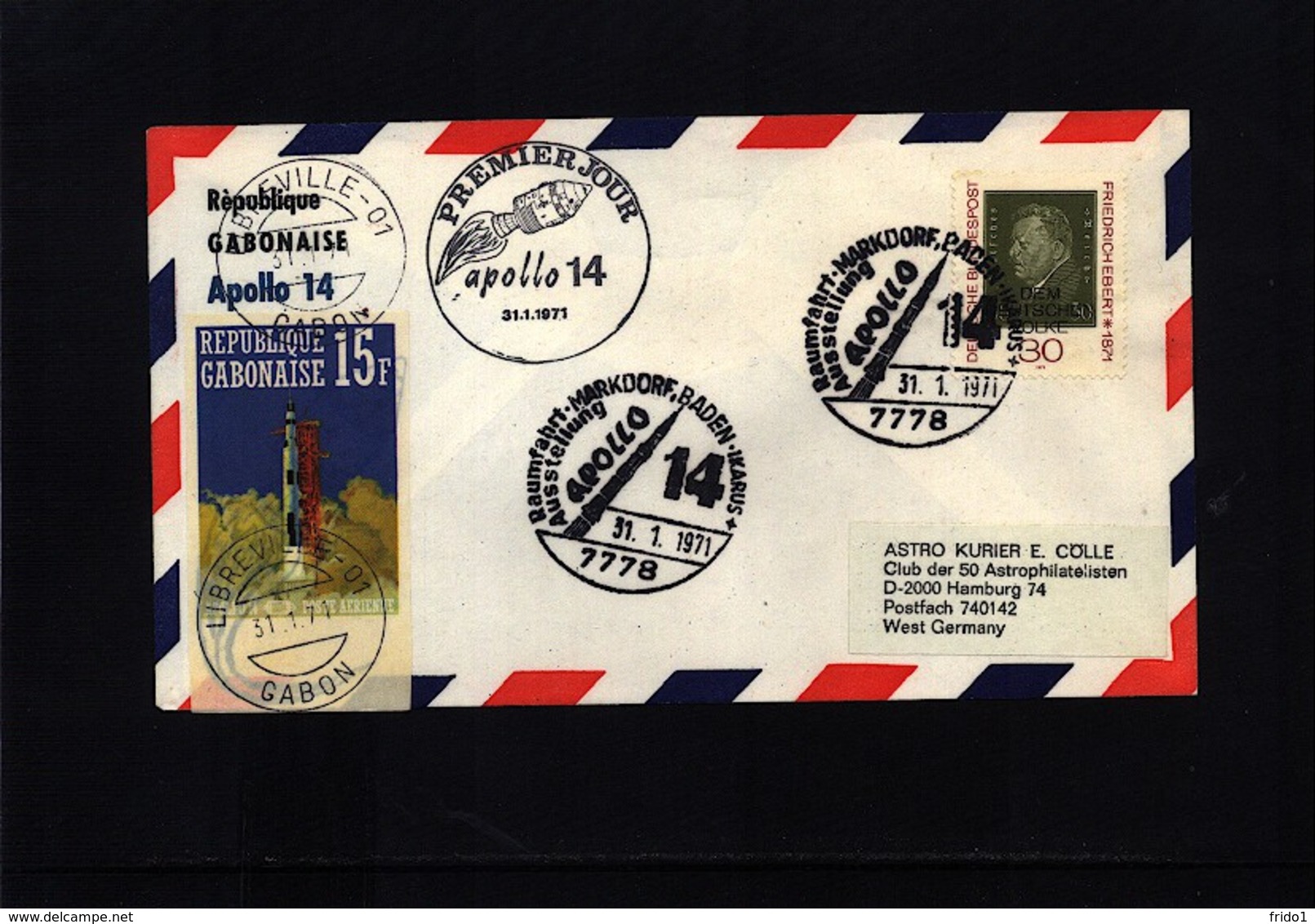 Germany / Deutschland + Gabon 1971 Space / Raumfahrt Apollo 14 Interesting Cover - Europa