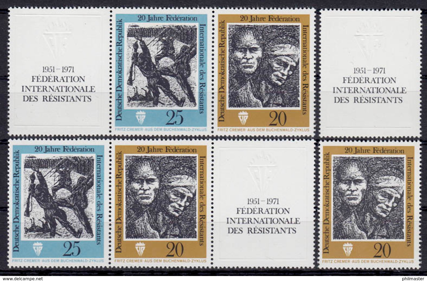 1680-1681 FIR Widerstandskämpfer 1971, 6 ZD + 2 Ezm, Set Postfrisch - Zusammendrucke