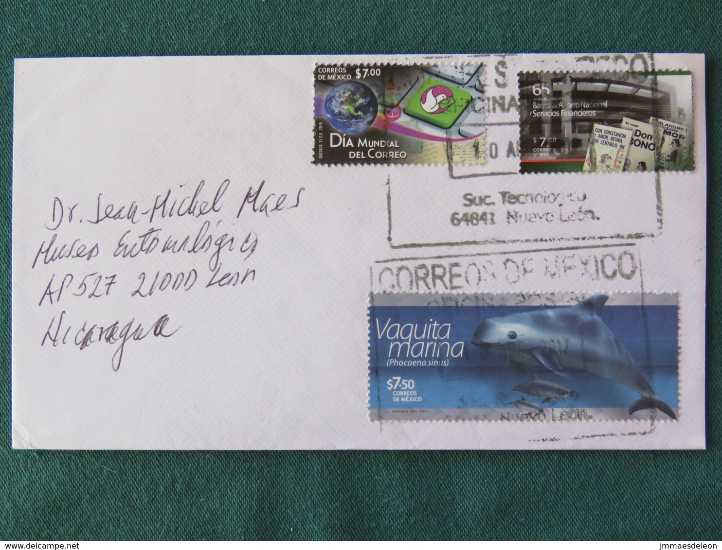 Mexico 2017 Cover To Nicaragua - Postal Day - Dove - Dolphin - Books - Mexique