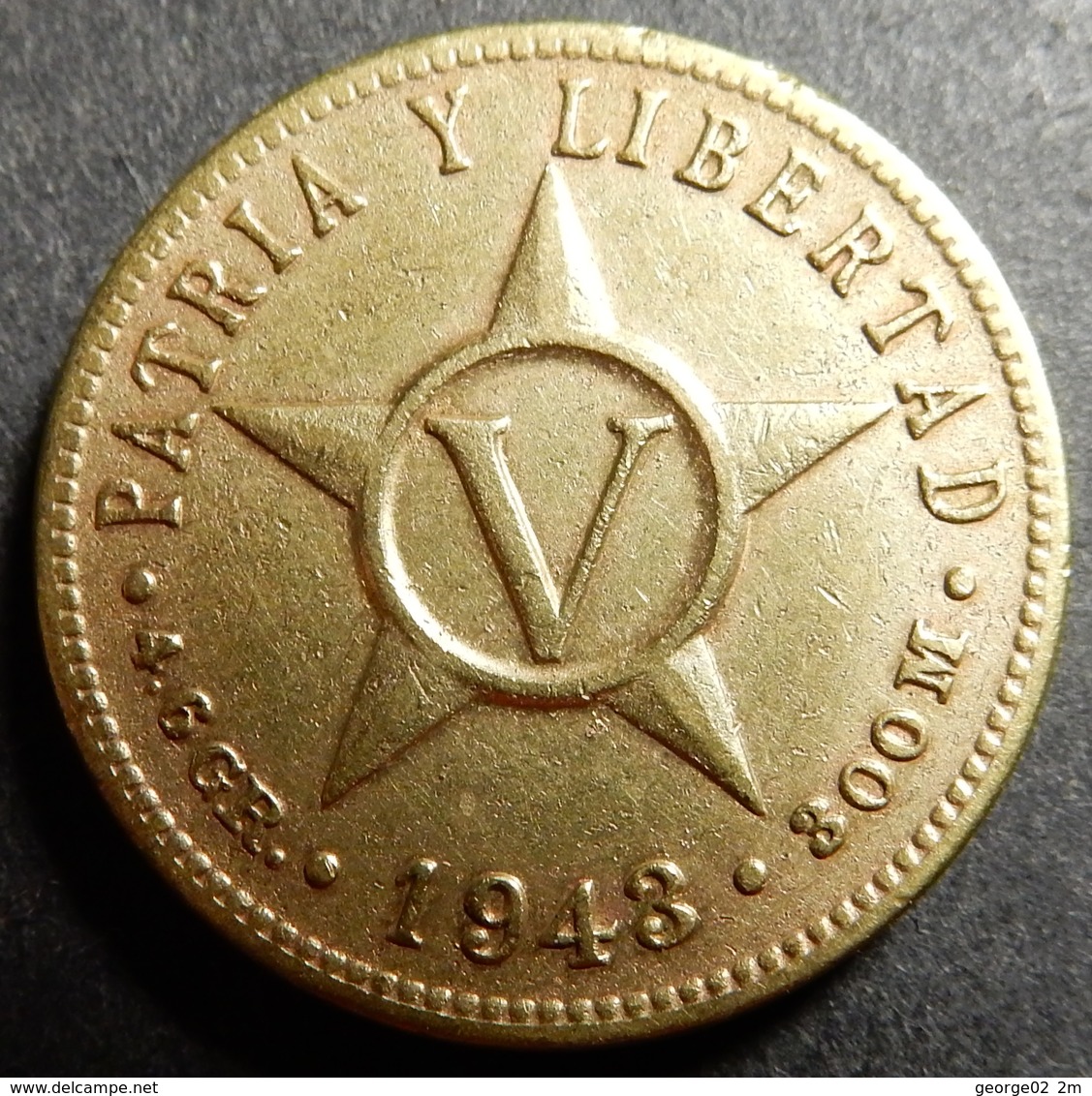 Cuba 5 Centavos 1943 WWII KM#11.3a Brass One-year-type Very High Grade - Cuba