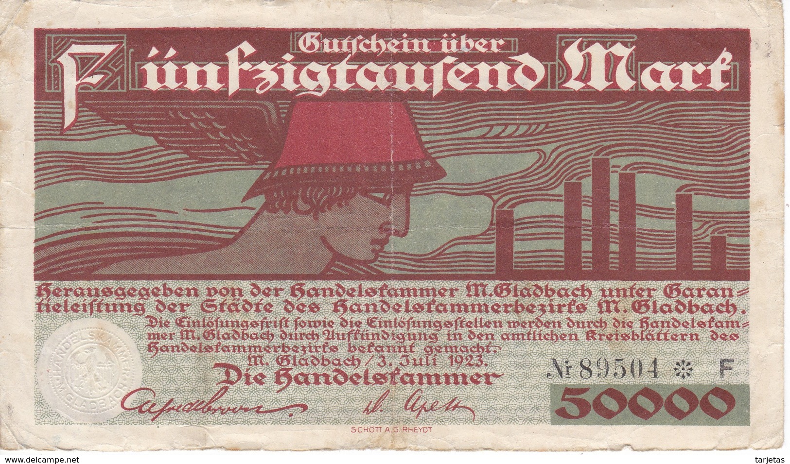 BILLETE DE ALEMANIA DE 50000 MARK DEL AÑO 1923 (BANKNOTE) - Zwischenscheine - Schatzanweisungen