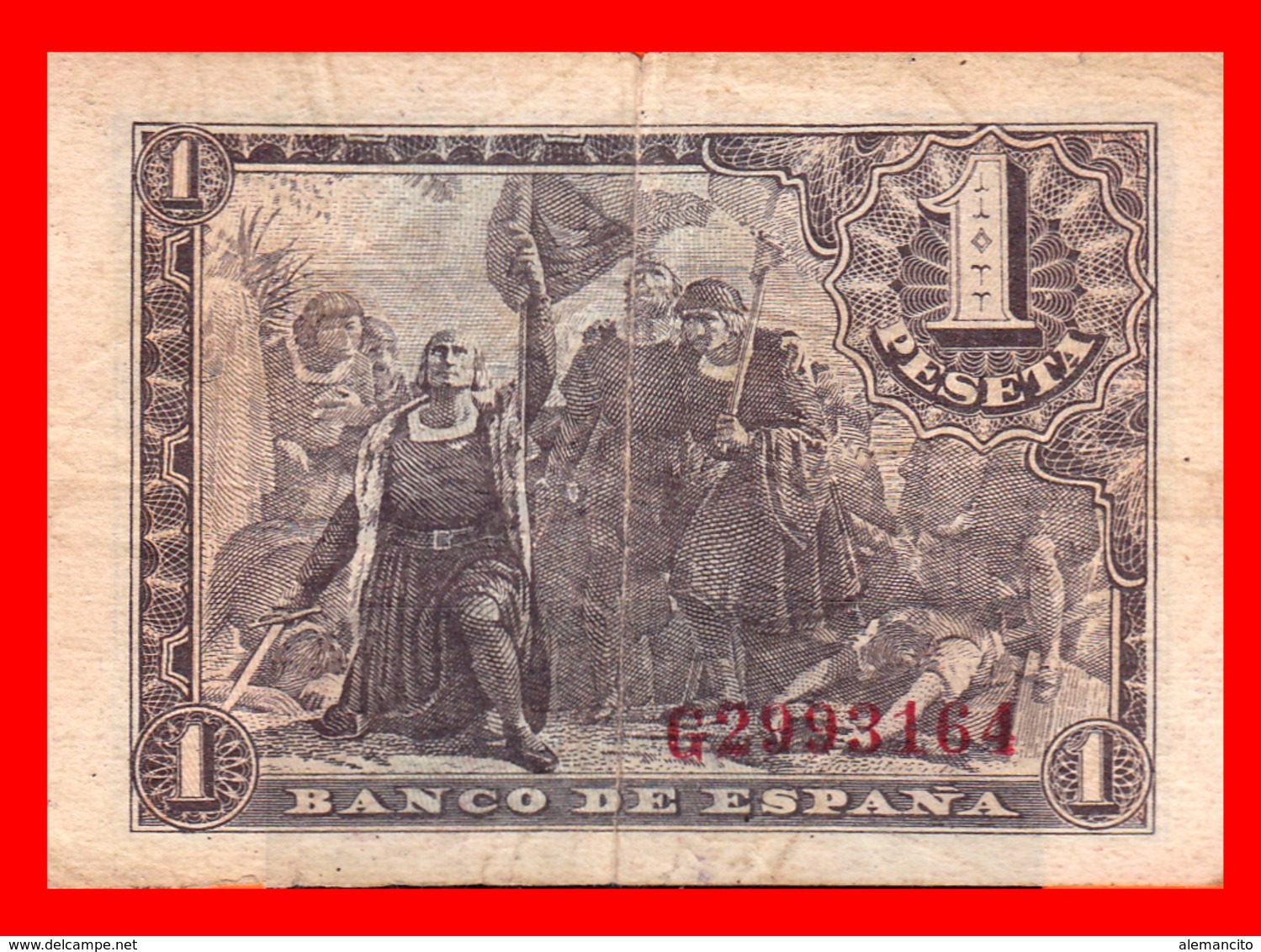 ESPAÑA BILLETE DE 1 PESETA 21 DE MAYO DE 1943. SERIE ,, G 2993164 ,, - 1-2 Pesetas