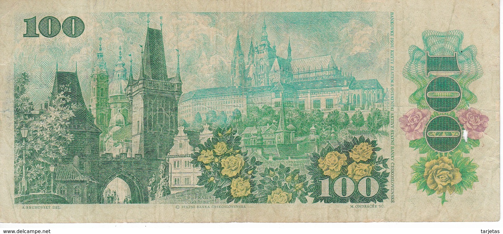 BILLETE DE CHECOSLOVAQUIA DE 100 KORUN DEL AÑO 1989   (BANKNOTE) - Czechoslovakia