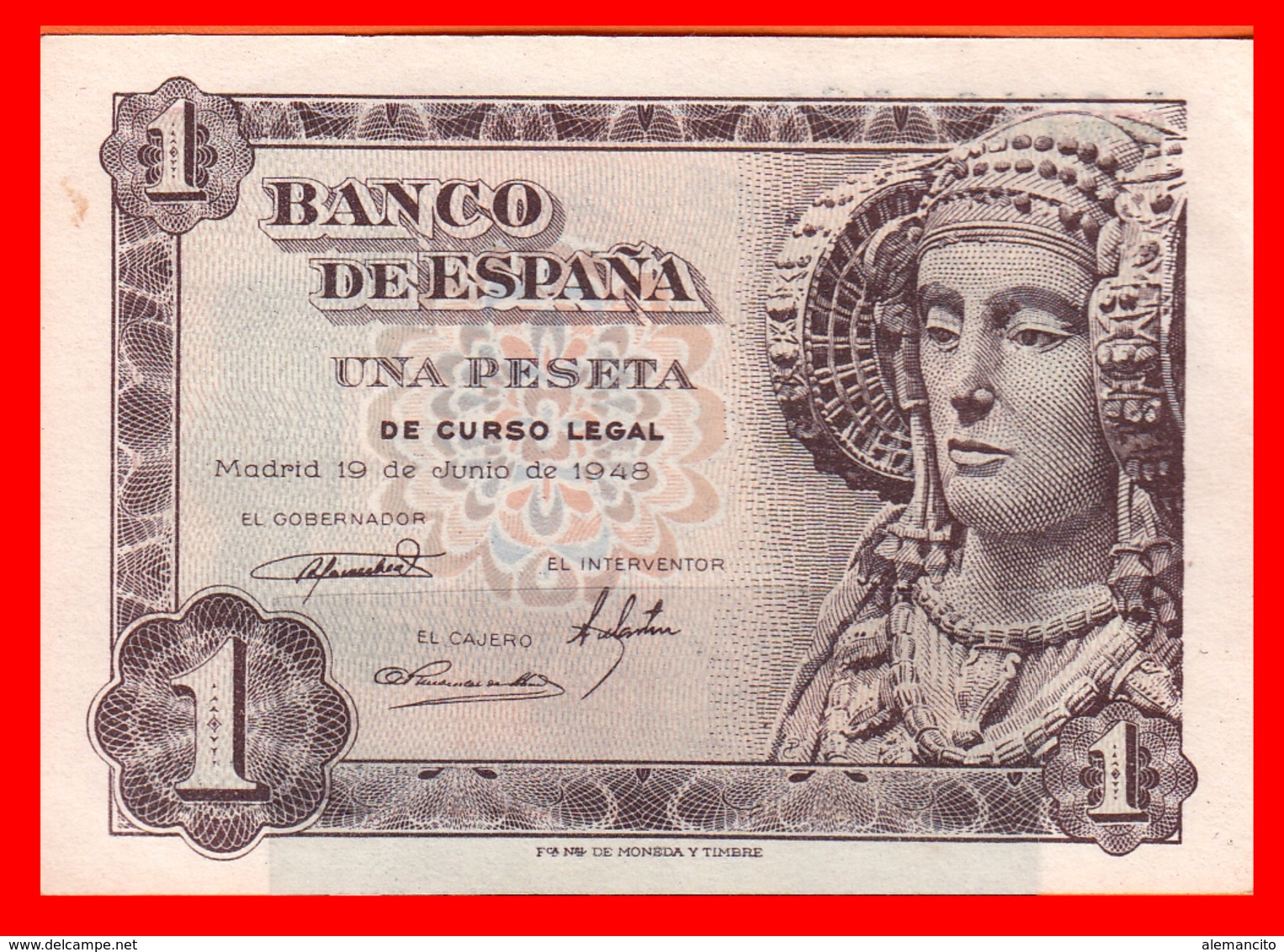 ESPAÑA BILLETE DE 1 PESETA 19 DE JUNIO DE 1948. SERIE ,, L 07130560 ,, - 1-2 Pesetas