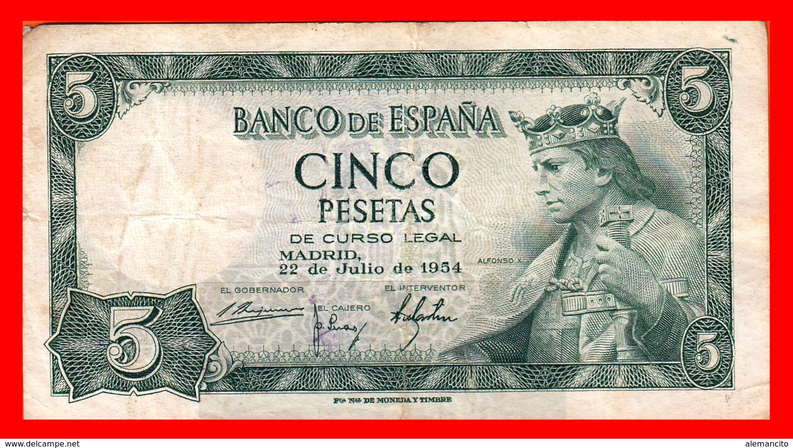 ESPAÑA BILLETE DE 5 PESETAS 22 DE JULIO DE 1954. SERIE ,, Q 6326831 ,, - 5 Pesetas