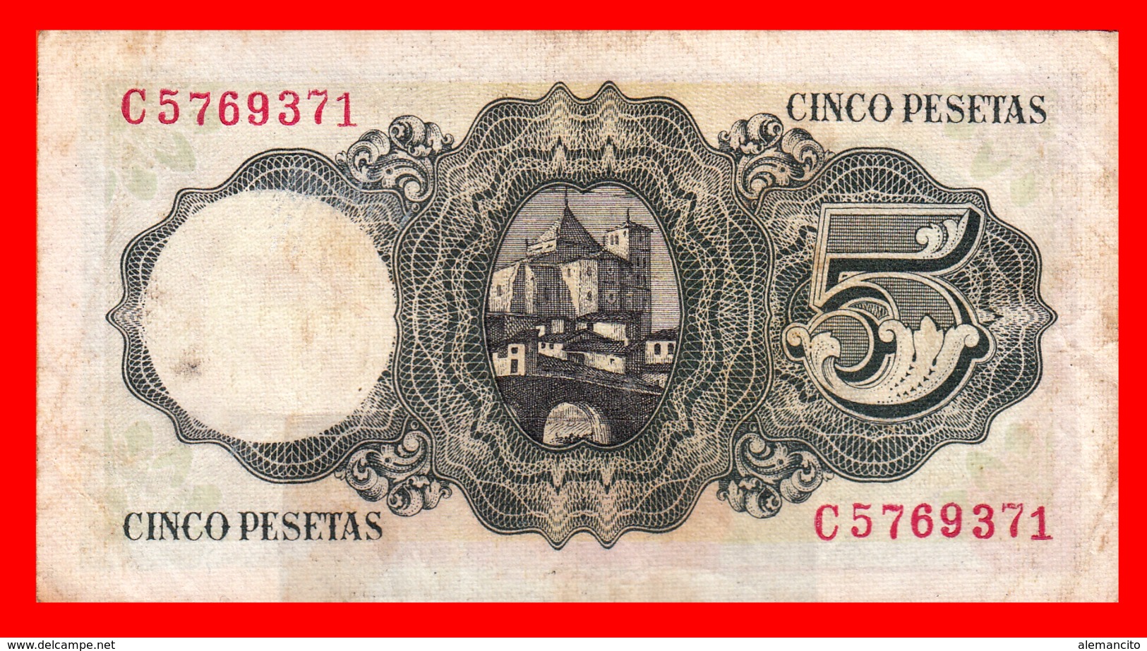 ESPAÑA BILLETE DE 5 PESETAS 16 DE AGOSTO DE 1951. SERIE ,, C 5769371 ,, - 5 Peseten