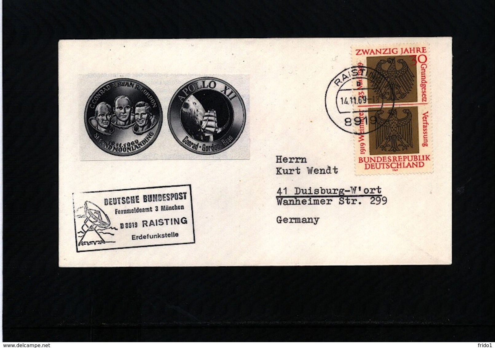 Germany / Deutschland 1969 Space / Raumfahrt  Apollo 12 Raisting Earth Station Interesting Cover - Europa