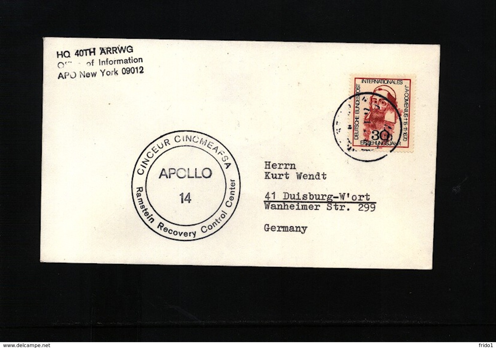 Germany / Deutschland 1971 Space / Raumfahrt  Apollo 14 Ramstein Recovery Control Station Interesting Cover - Europa