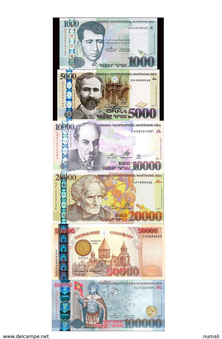 ARMENIA 1000, 5000, 10000, 20000, 50000, 100000 DRAM BANKNOTES FULL SET UNC RARE - Arménie