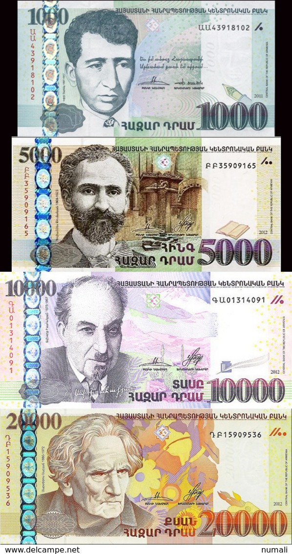 ARMENIA 1000, 5000, 10000, 20000 DRAM BANKNOTES SET 2011-2015 UNC RARE - Armenia