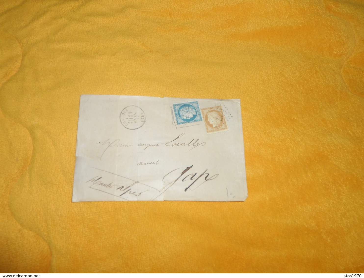 DEVANT DE LETTRE ANCIENNE DATE ?..  / CACHET CHAUMES POUR GAP. / OBLITERATION 977 GC + TIMBRES X2 25C ET 15C - 1849-1876: Classic Period