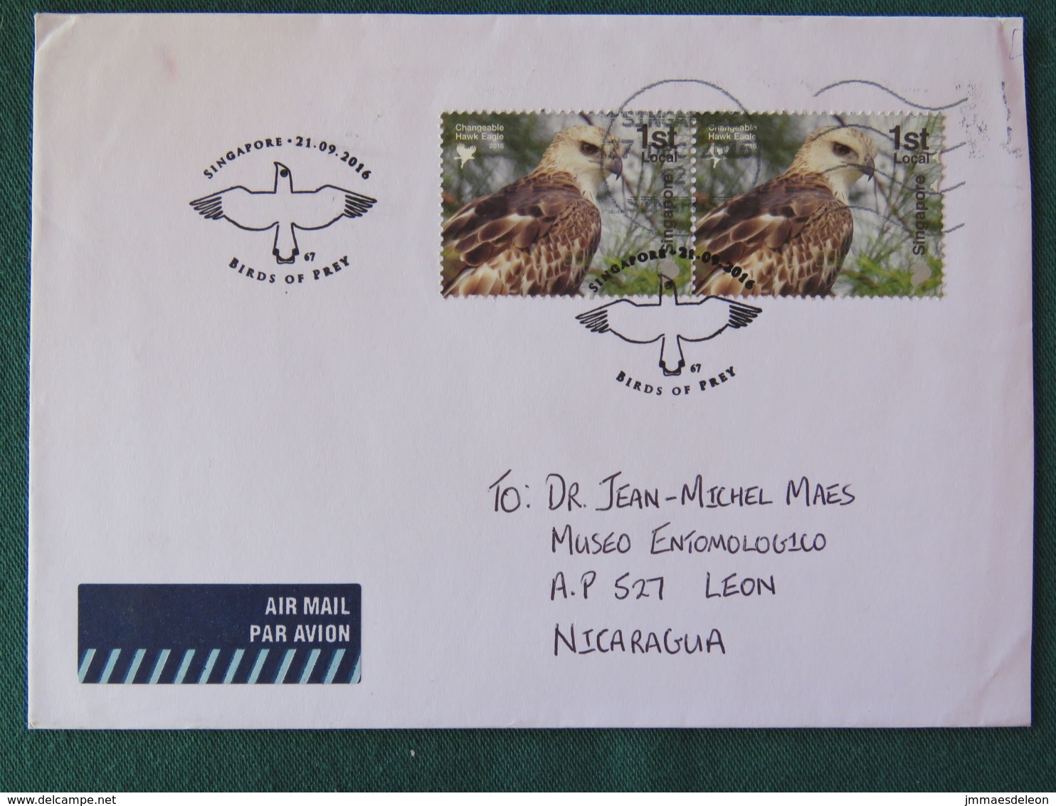 Singapore 2016 FDC Cover To Nicaragua - Birds Of Prey - Singapour (1959-...)