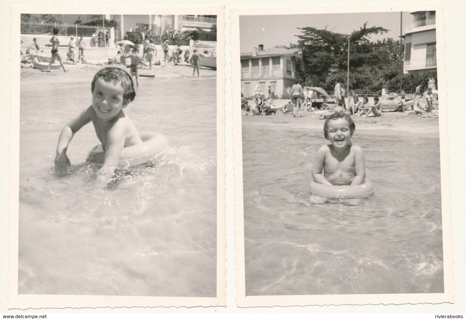 M35 - Lot 2 Vintage Photos - Little Girl With Buoy On The Beach 1963 - Anonymous Persons