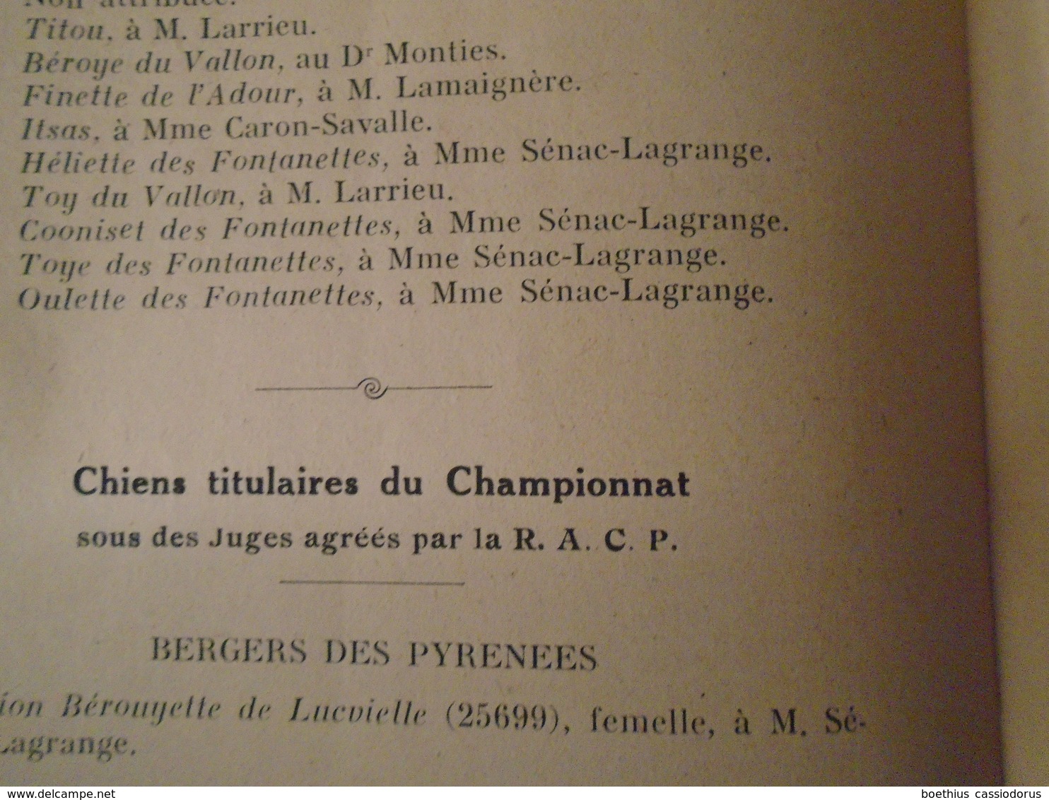 REUNION DES AMATEURS  DE CHIENS PYRENEENS  1948 standards, résultats, Berger des Pyrénées, Patou ...