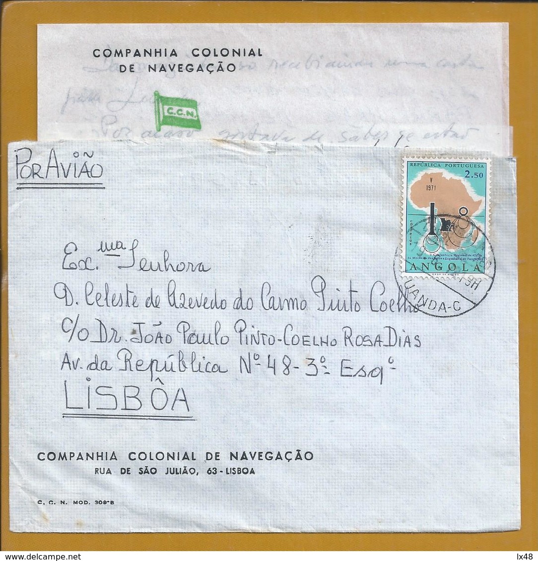 Carta De Luanda, Angola Expedida Do Navio 'Uige' Da Companhia Colonial De Navegação.Mapa Estilizado Angola.Reunião Solos - Angola