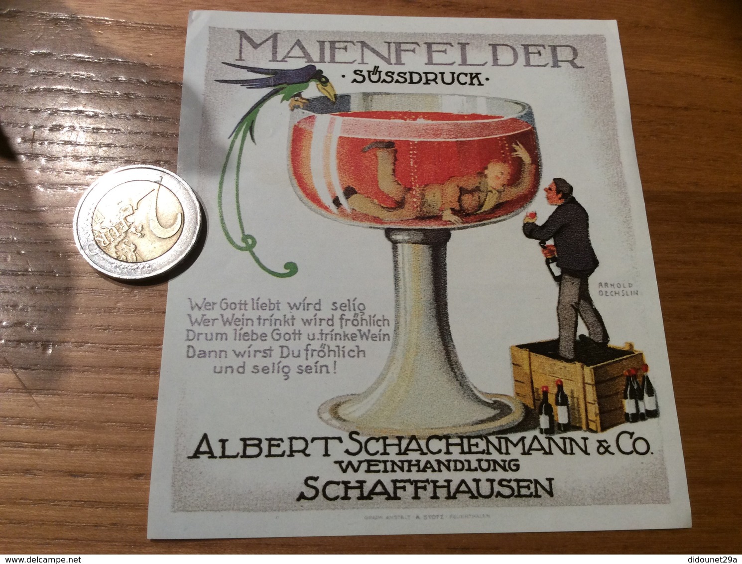 Etiquette Vin Suisse «MAIENFELDER - SÜSSDRUCK - ALBERT SCHACHENMANN & CO - WEINHANDLUNG - SCHAFFHAUSEN» - Blancs