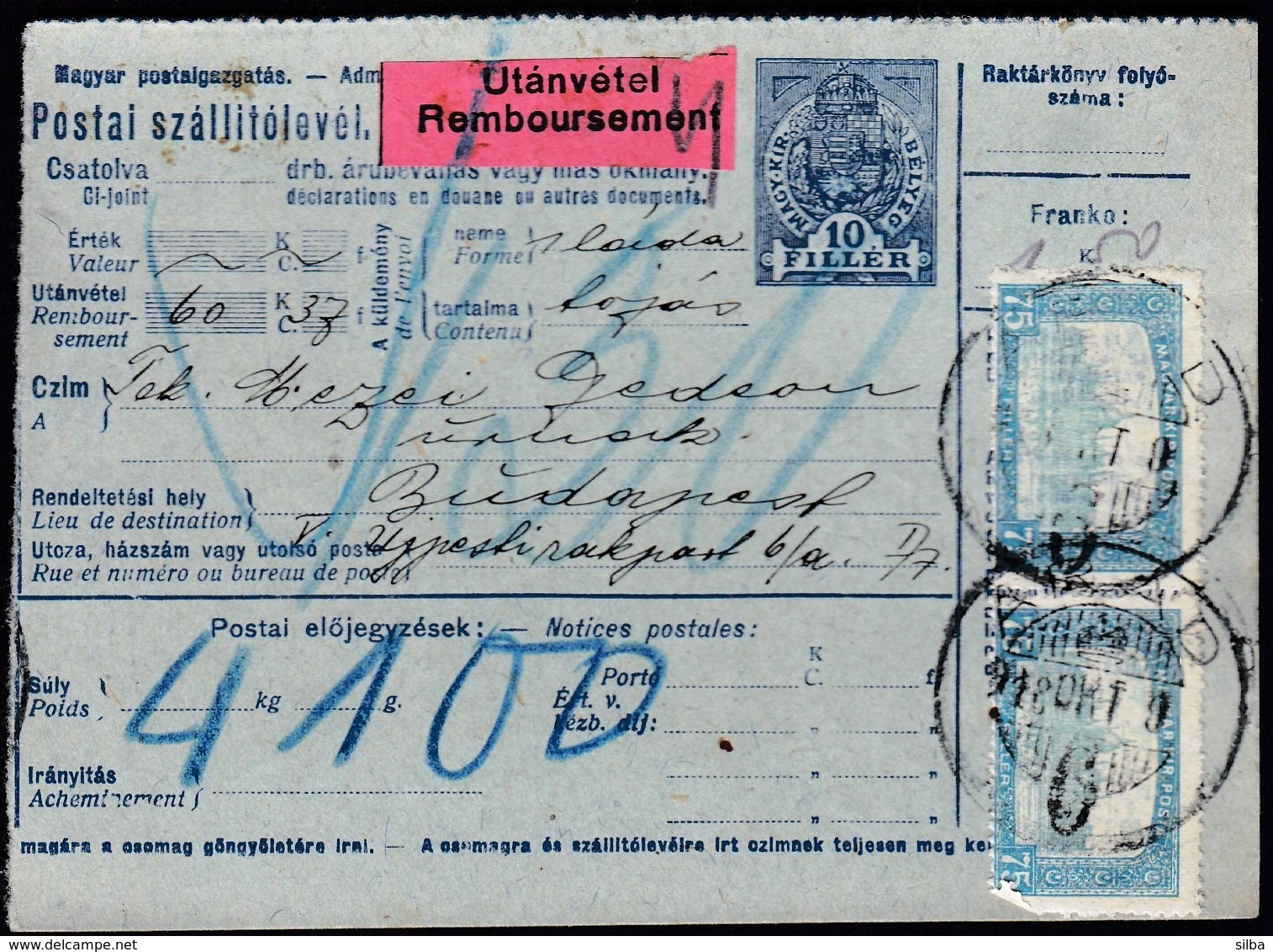 Hungary Arad 1918 / Parcel Post, Postai Szallitolevel, Bulletin D' Expedition / To Budapest - Paketmarken