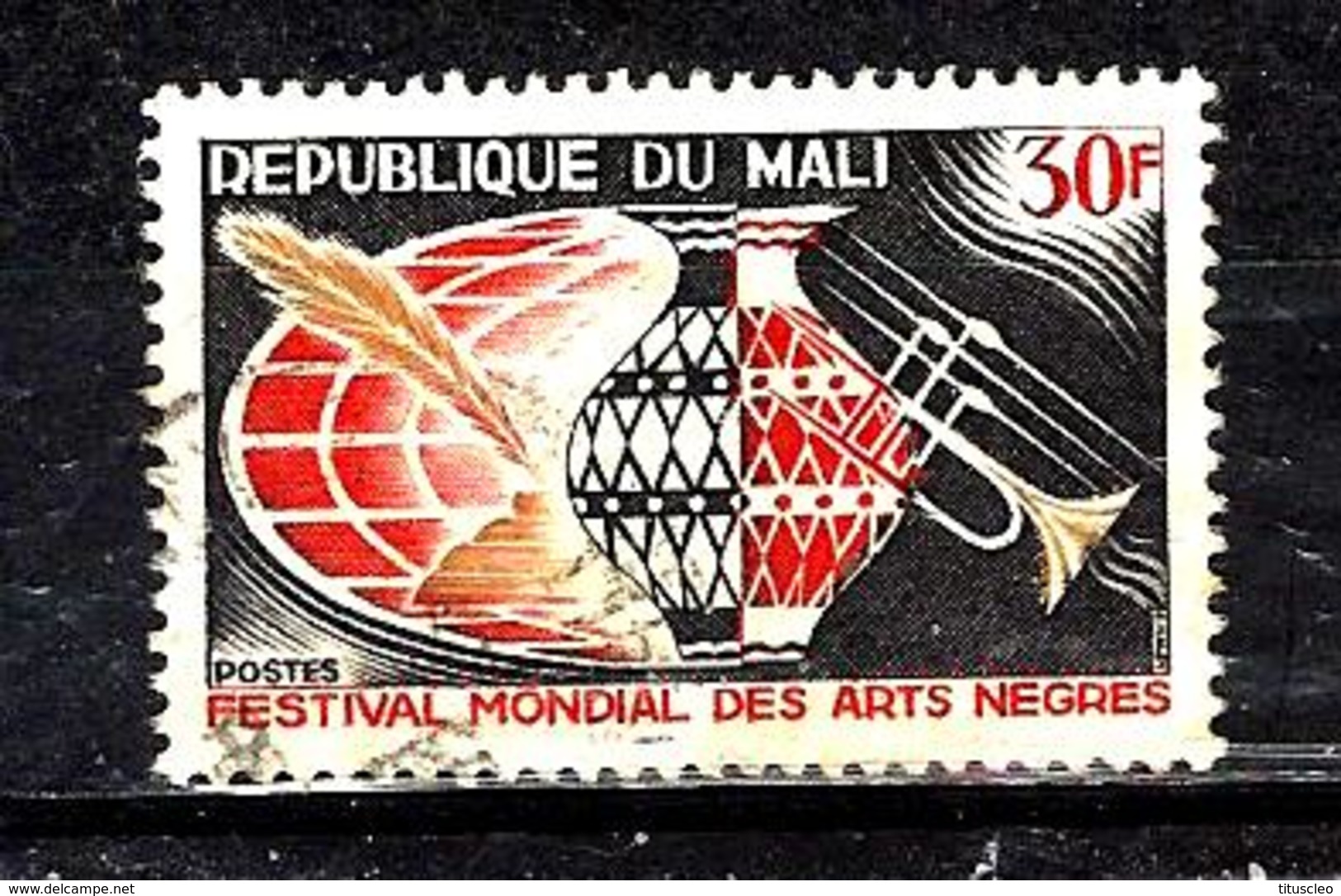 MALI 85° 30f Brun-noir, Rouge Et Orange Festival Mondial Des Arts Nègres à Dakar (10% De La Cote + 0,25) - Mali (1959-...)