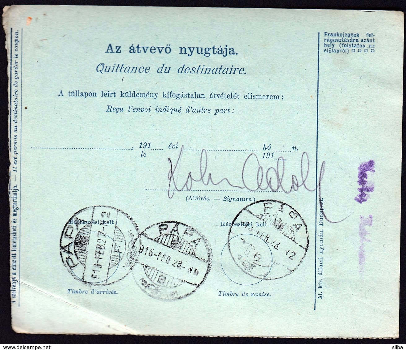 Hungary Tiszafured 1916 / Parcel Post, Postai Szallitolevel, Bulletin D' Expedition / To Papa - Pacchi Postali