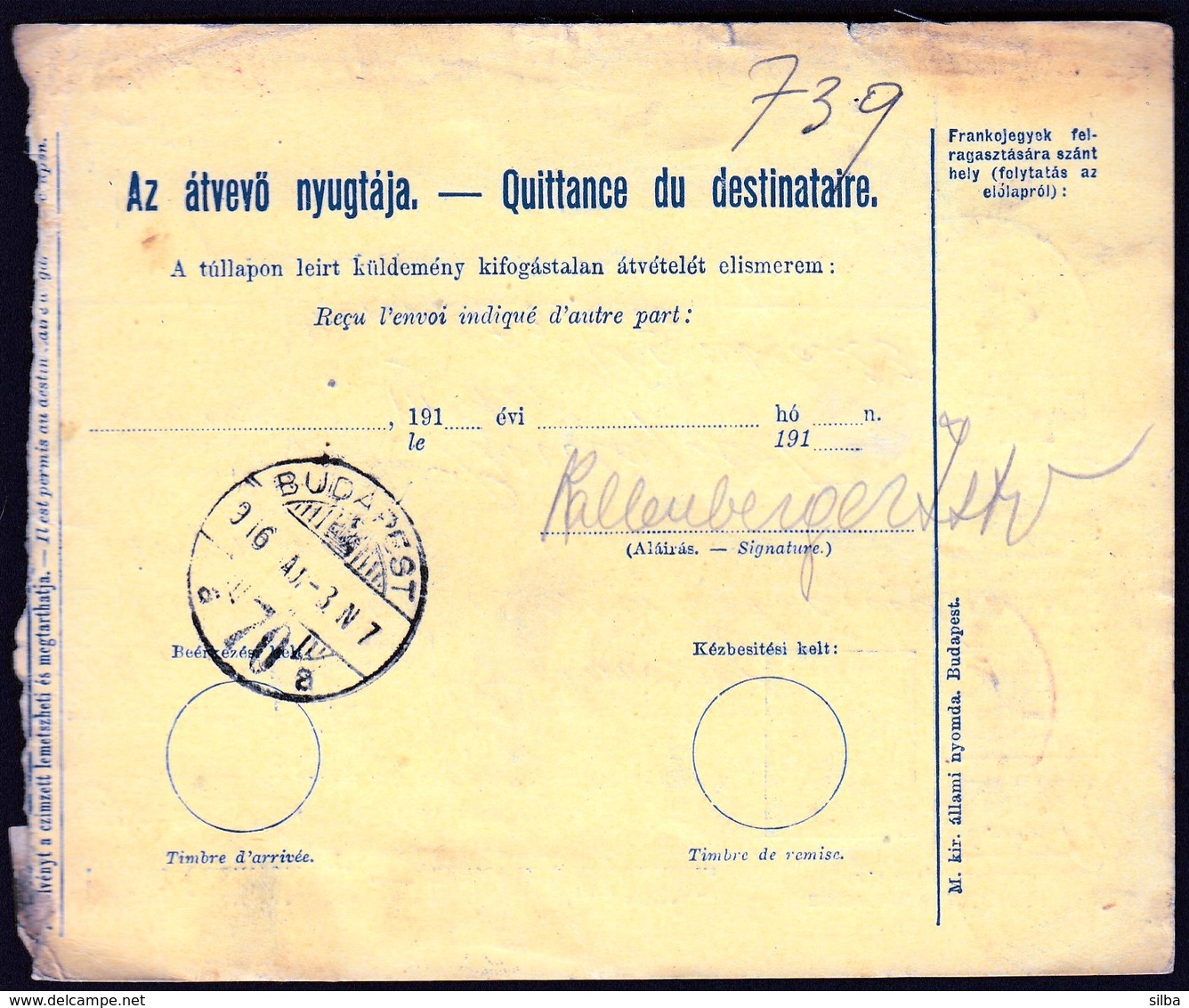 Hungary Gador 1916 / Parcel Post, Postai Szallitolevel, Bulletin D' Expedition / To Budapest - Parcel Post