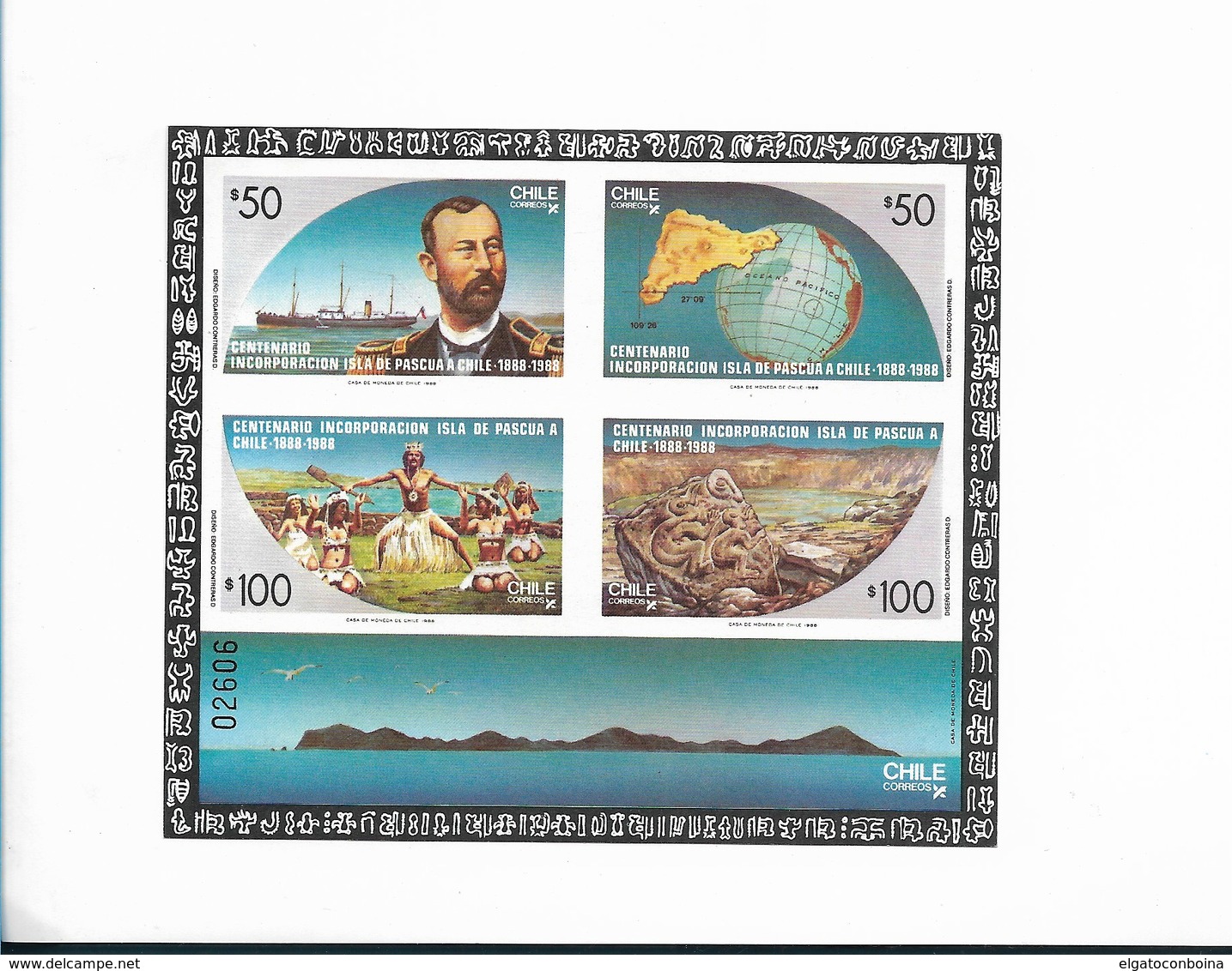 CHILE 1988 EASTERN ISLANDS ANEXATION CENTENARY, SHIPS, MAPS, FOLK DANCERS, STONE RUINS MI BL 9 SCOTT 794a - Chile