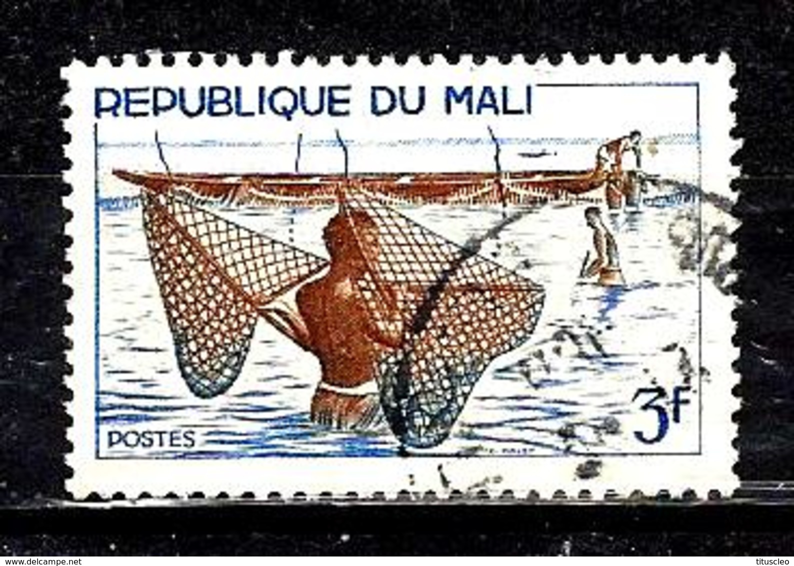 MALI 90° 3f Outremer, Gris Et Brun Pêche Au Filet (10% De La Cote + 0,25) - Mali (1959-...)