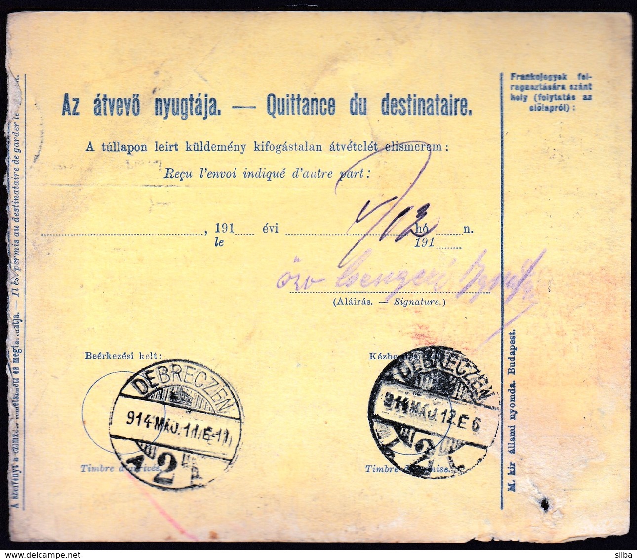 Hungary Maramanossziget 1914 / Parcel Post, Postai Szallitolevel, Bulletin D' Expedition / To Debreczen - Postpaketten