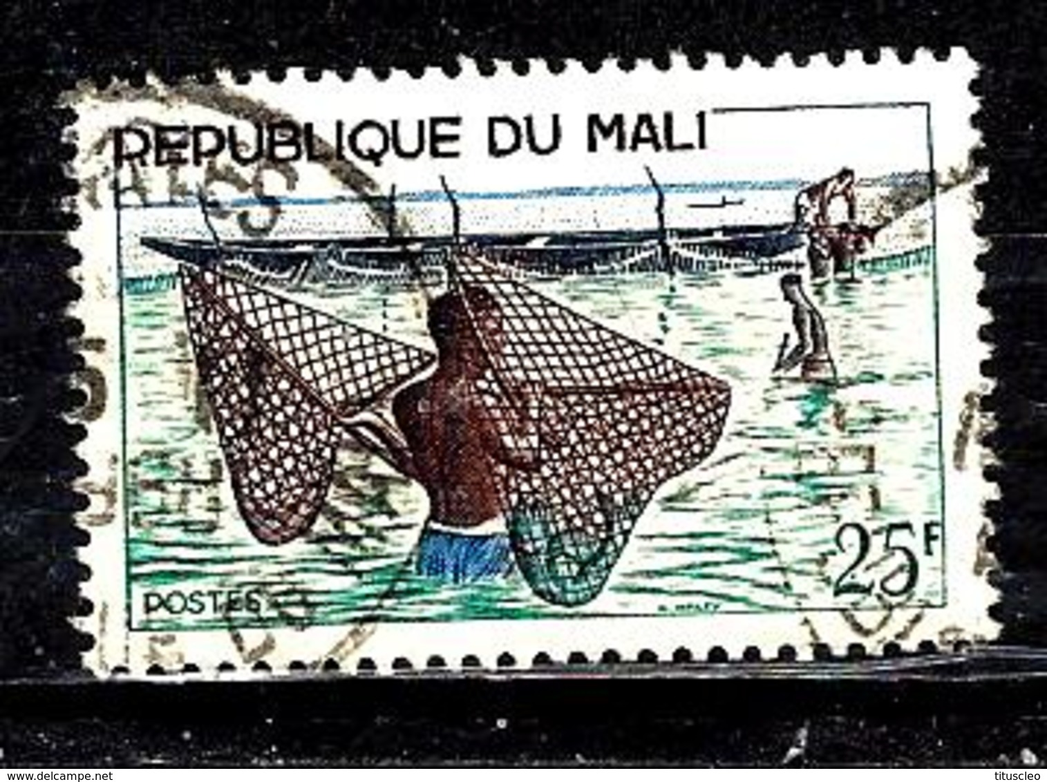 MALI 93° 25f Vert, Violet-brun Et Bleu Pêche Au Filet (10% De La Cote + 0,25) - Mali (1959-...)