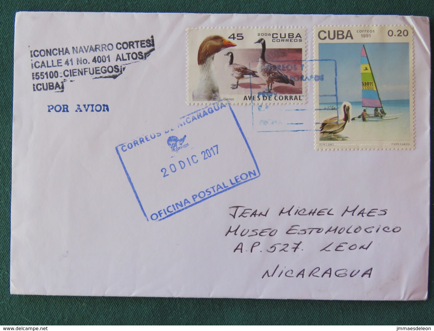 Cuba 2017 Cover To Nicaragua - Geese Pelican Bird Windsurf Beach Sport Tourism - Lettres & Documents