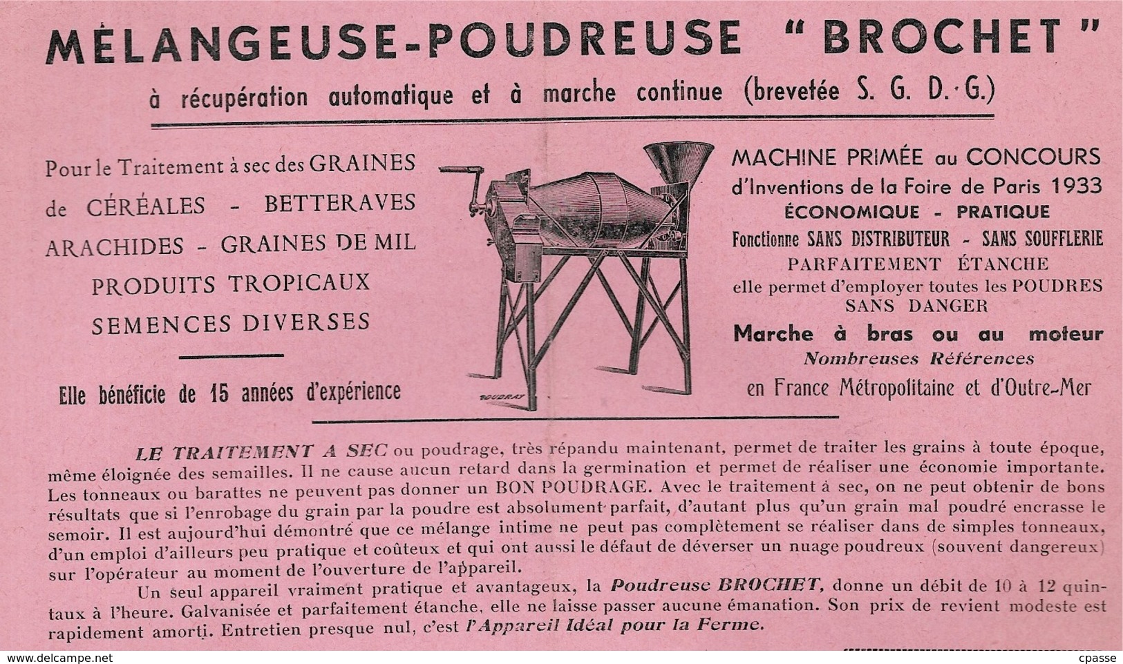 Document Publicitaire 77 FONTENAY-TRESIGNY Ets F. BROCHET Constructeurs AGRICULTURE Mélangeuse Poudreuse - Agriculture