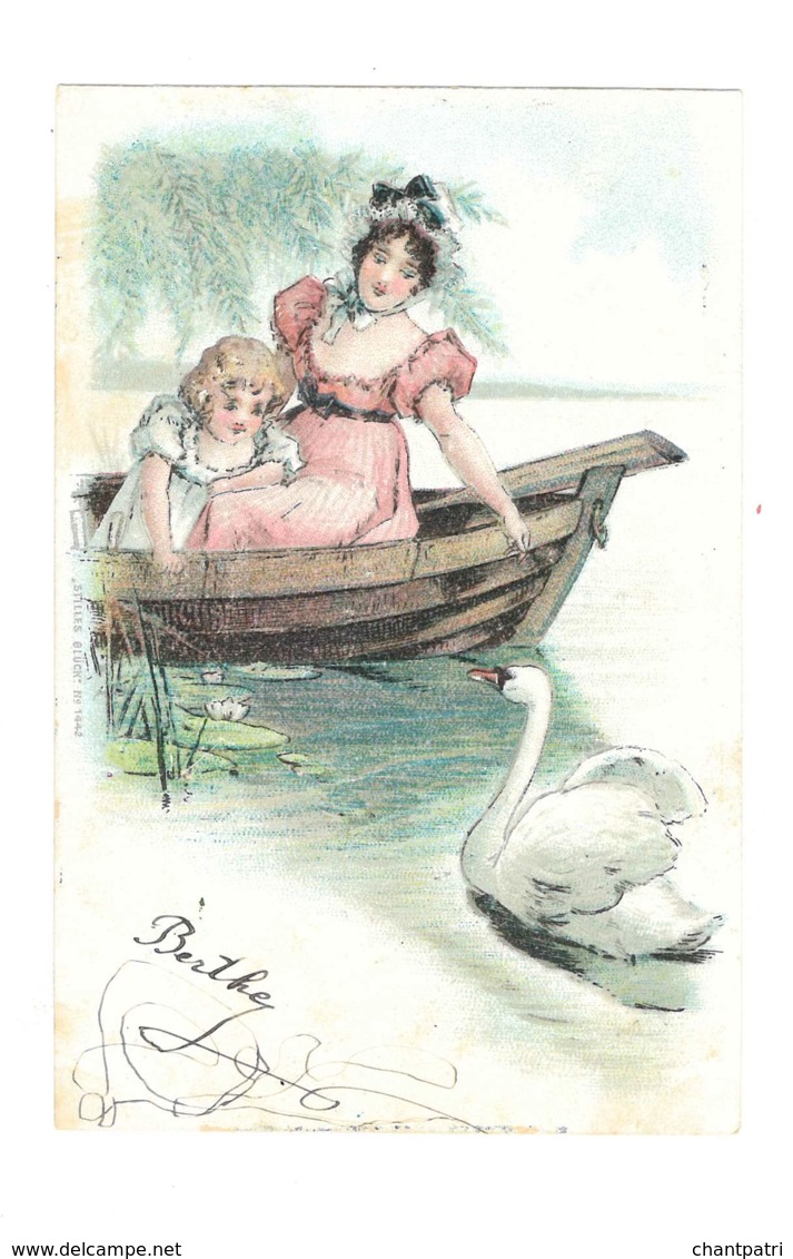 Femme Et Fillette Dans Une Barque - Cygne - Gaufrée - Scan Recto/Verso - 5995 - Femmes