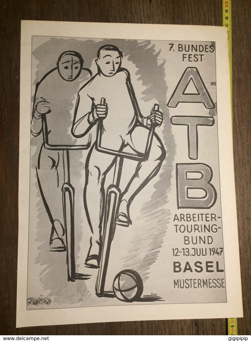 AFFICHE PIRELLI PNEUMATICO PER TUTTI BUNDES FEST ATB ARBEITER TOURING BUND BASEL 1947 MUSTERMESSE - Non Classés
