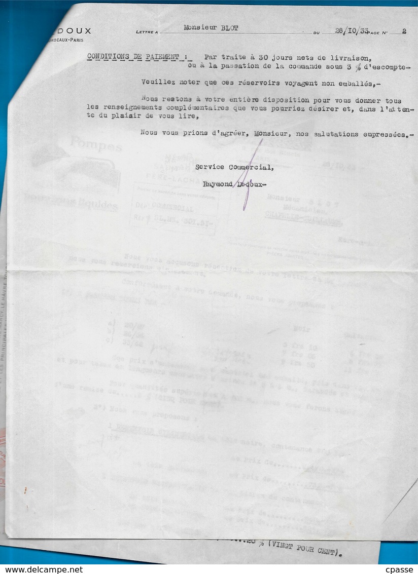 Courrier Commercial Maurice LEDOUX & Cie 75011 Paris & 33 Bordeaux-Bègles "POMPES Pour Tous Liquides" - Autres & Non Classés