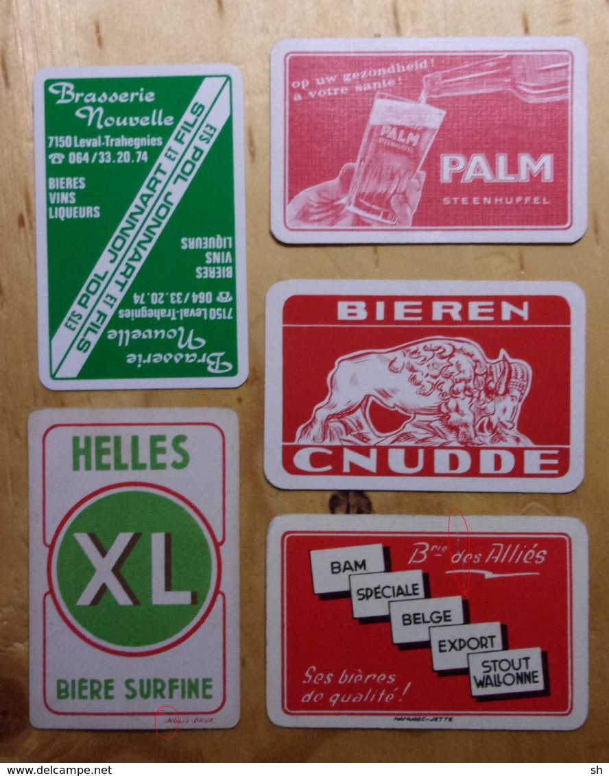 5 Cartes/kaarten - Bière - Bier - Brasserie - Brouwerij - Helles XL - Alliés - Palm Steenhuffel - Cnudde - Jonnart Leval - Cartes à Jouer Classiques