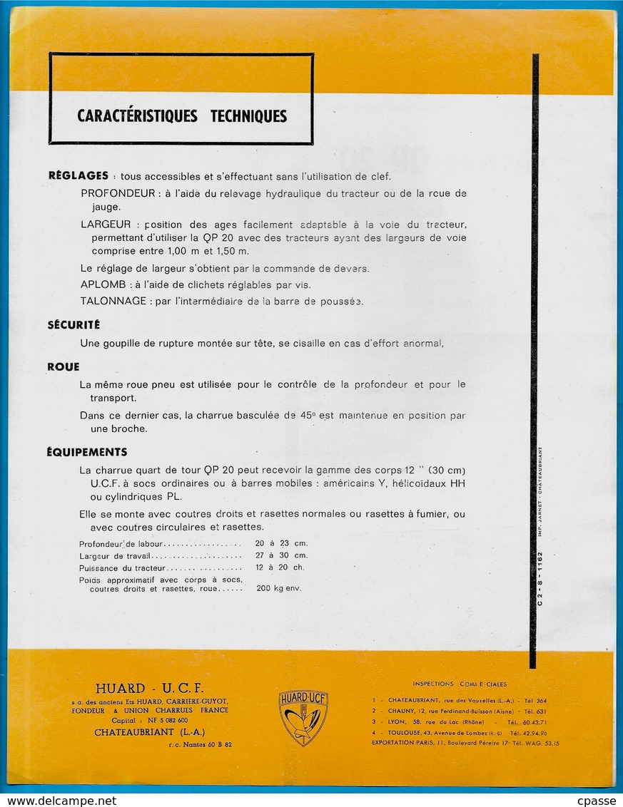 Document Publicitaire HUARD UCF (44 Châteaubriant) CHARRUE (Production Usine 11 CARCASSONNE) *** AGRICULTURE - Agriculture