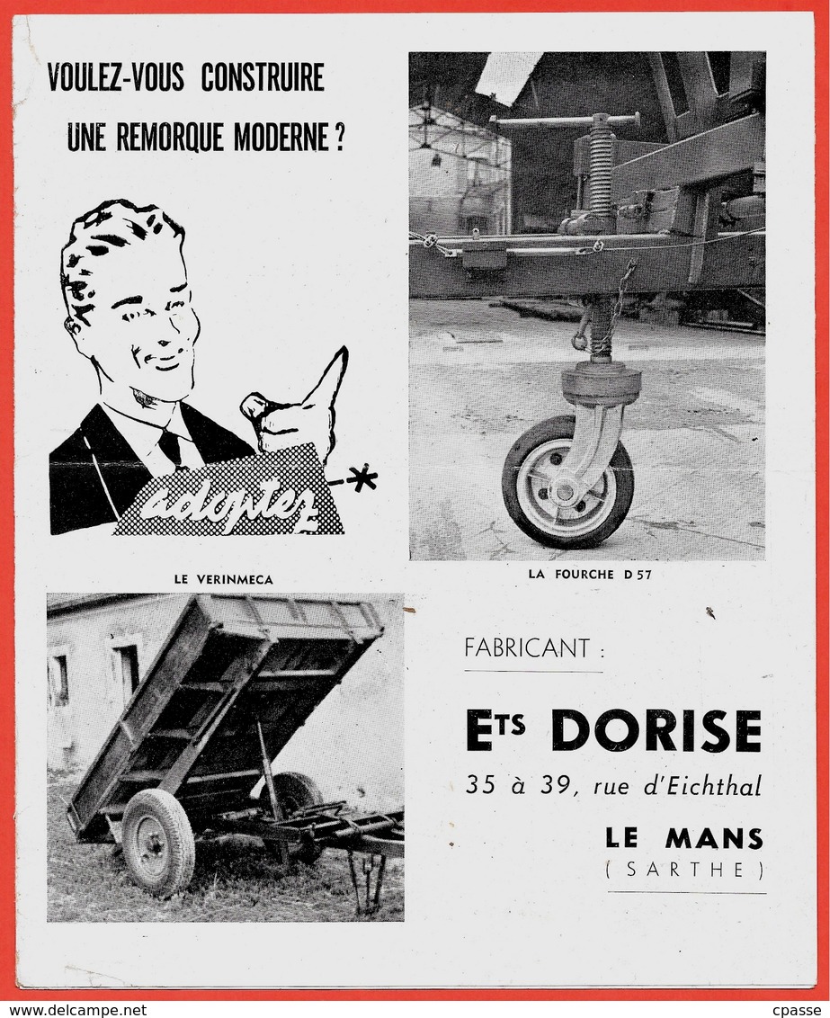 Document Publicitaire Dépliant (3 Volets) REMORQUE Ets DORISE 72 LE MANS Sarthe *** AGRICULTURE - Agriculture