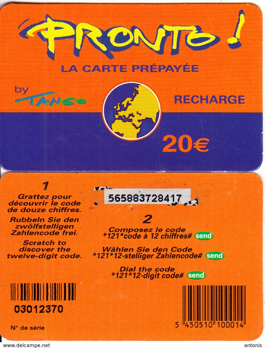 LUXEMBOURG - Pronto By Tango Recharge Card 20 Euro, Used - Luxembourg