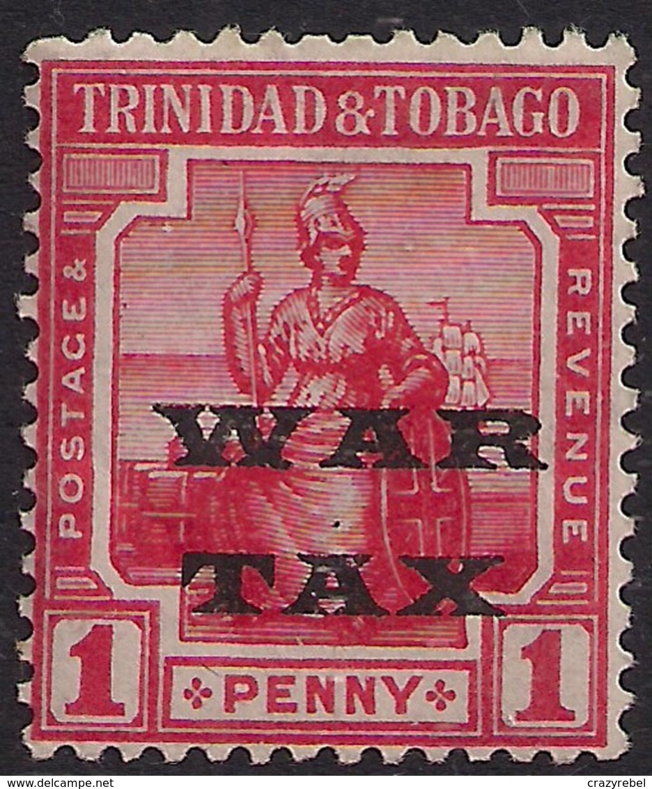 Trinidad & Tobago 1918 KGV 1d Scarlet Ovpt War Tax MM SG 186 ( D1037 ) - Trinidad & Tobago (...-1961)