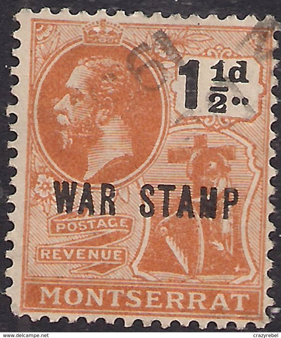 Montserrat 1919 KGV 1 1/2d Orange & Black Ovpt War Stamp SG 62 ( E1217 ) - Montserrat