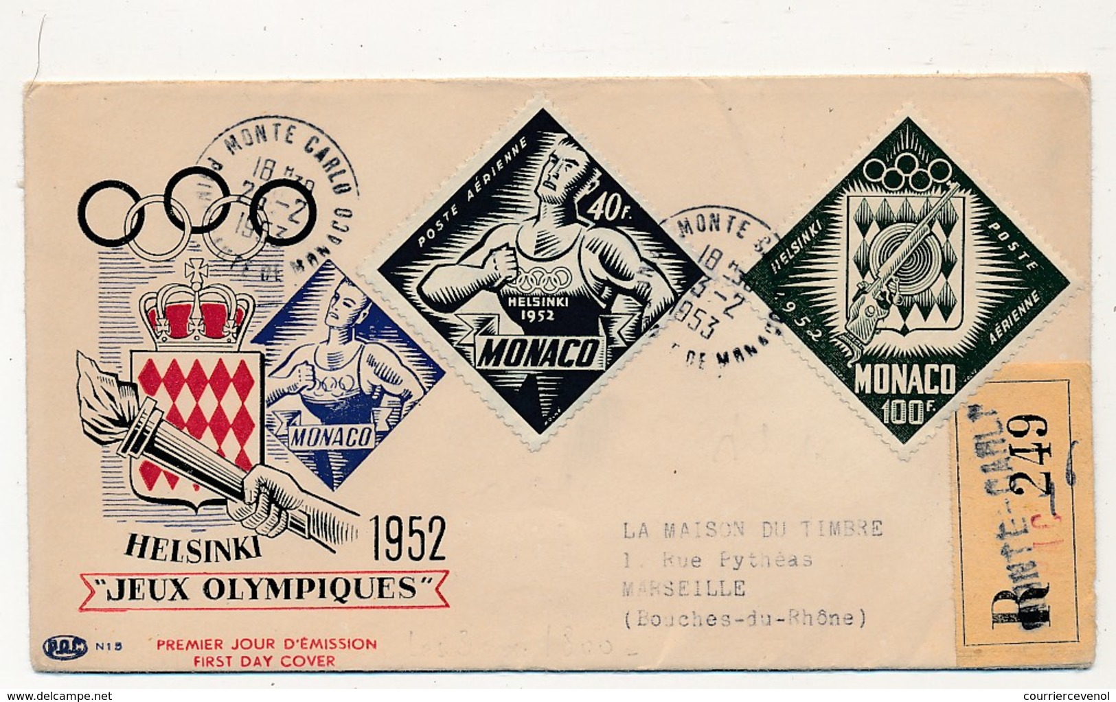 4 Valeurs P.A Jeux Olympiques D'Helsinki Sur Enveloppes Illustrées, Oblitérées En 1953 (courriers Recommandés) - Covers & Documents