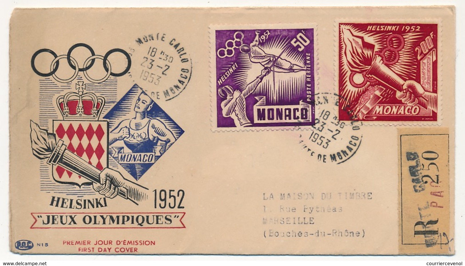 4 Valeurs P.A Jeux Olympiques D'Helsinki Sur Enveloppes Illustrées, Oblitérées En 1953 (courriers Recommandés) - Covers & Documents