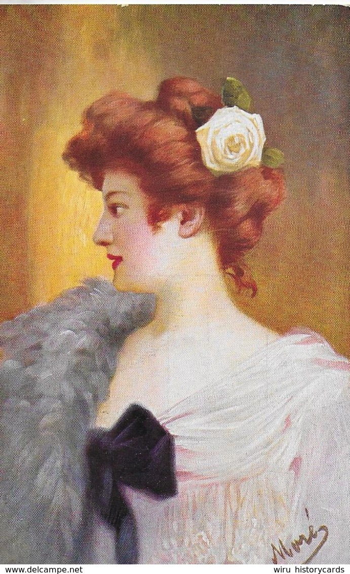 AK 0103  Dame Mit Rose Im Haar - Künstlerkarte Sign. V. Moré Um 1914 - Frauen