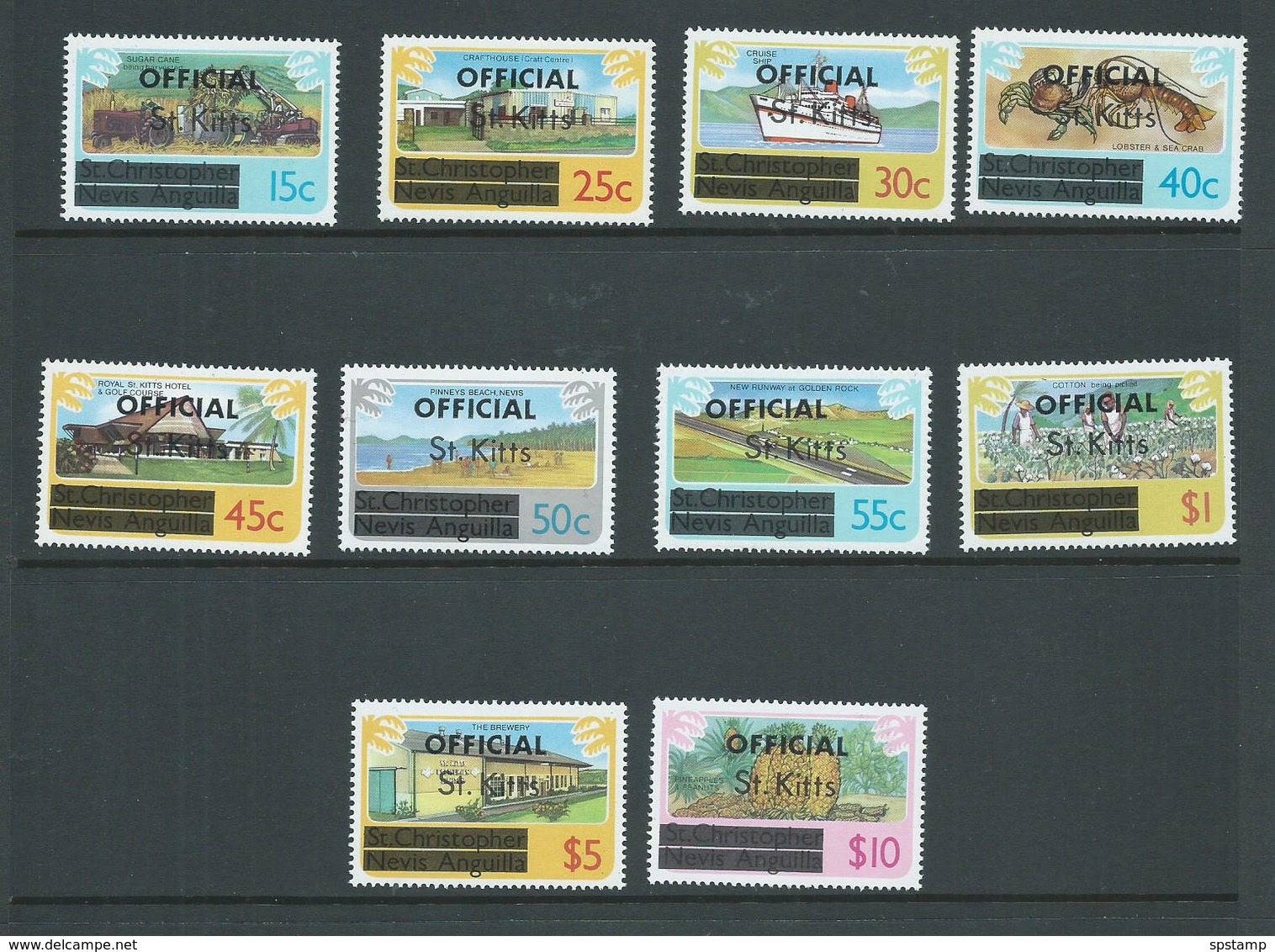 St Kitts 1980 Official Overprint Definitives Set 10 MNH - St.Kitts And Nevis ( 1983-...)