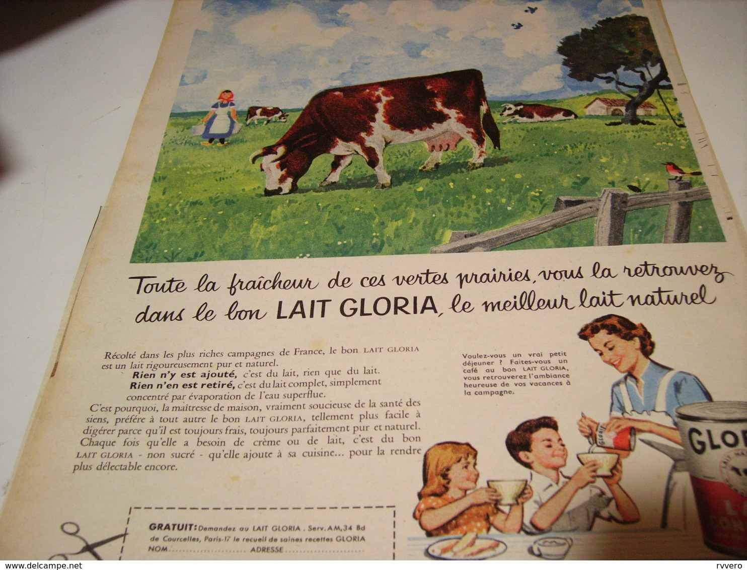 ANCIENNE   PUBLICITE  LAIT CONCENTRE GLORIA 1958 - Publicités
