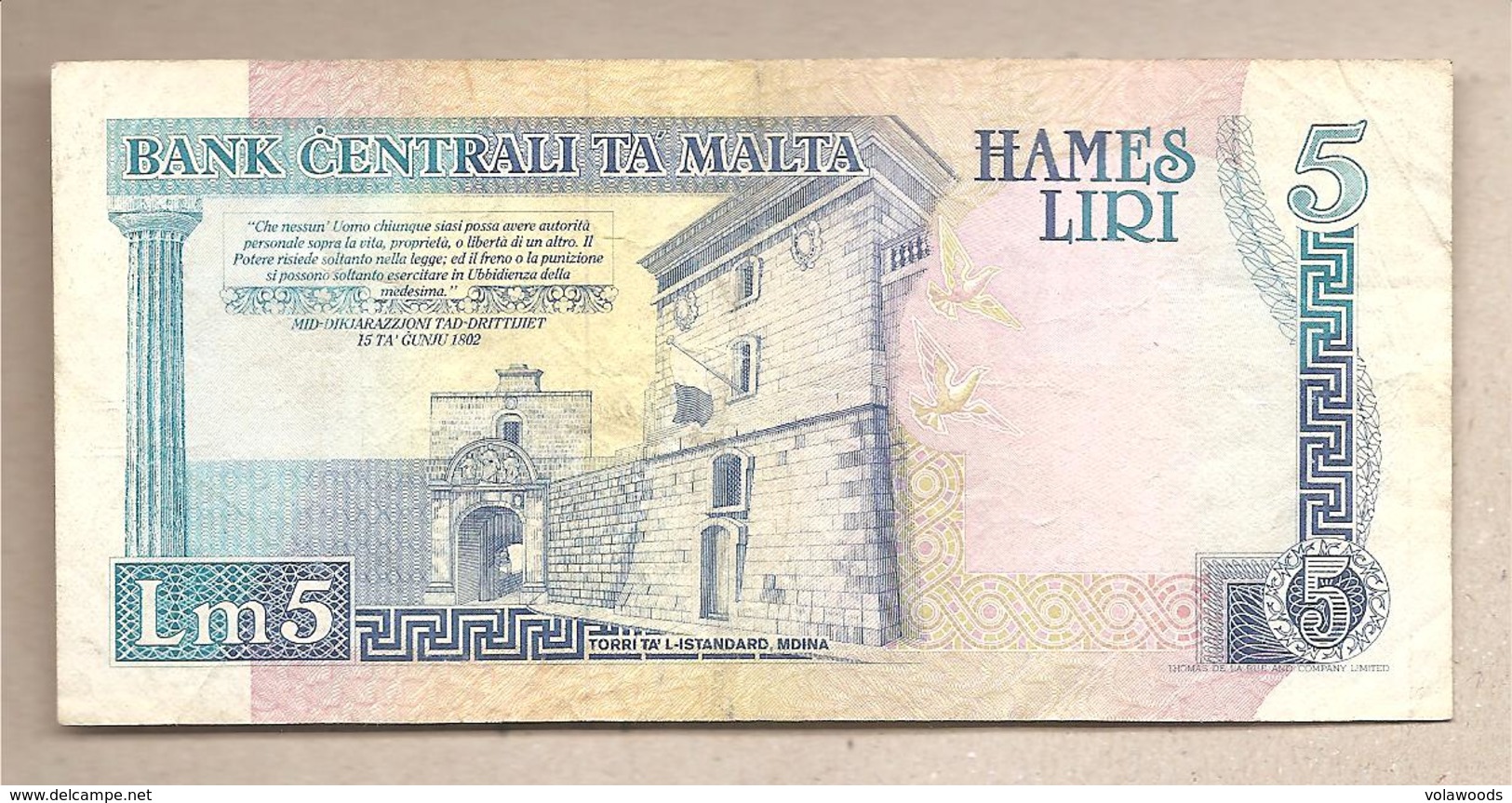 Malta - Banconota Circolata Da 5 Lire P-42 - 1989 - Malte