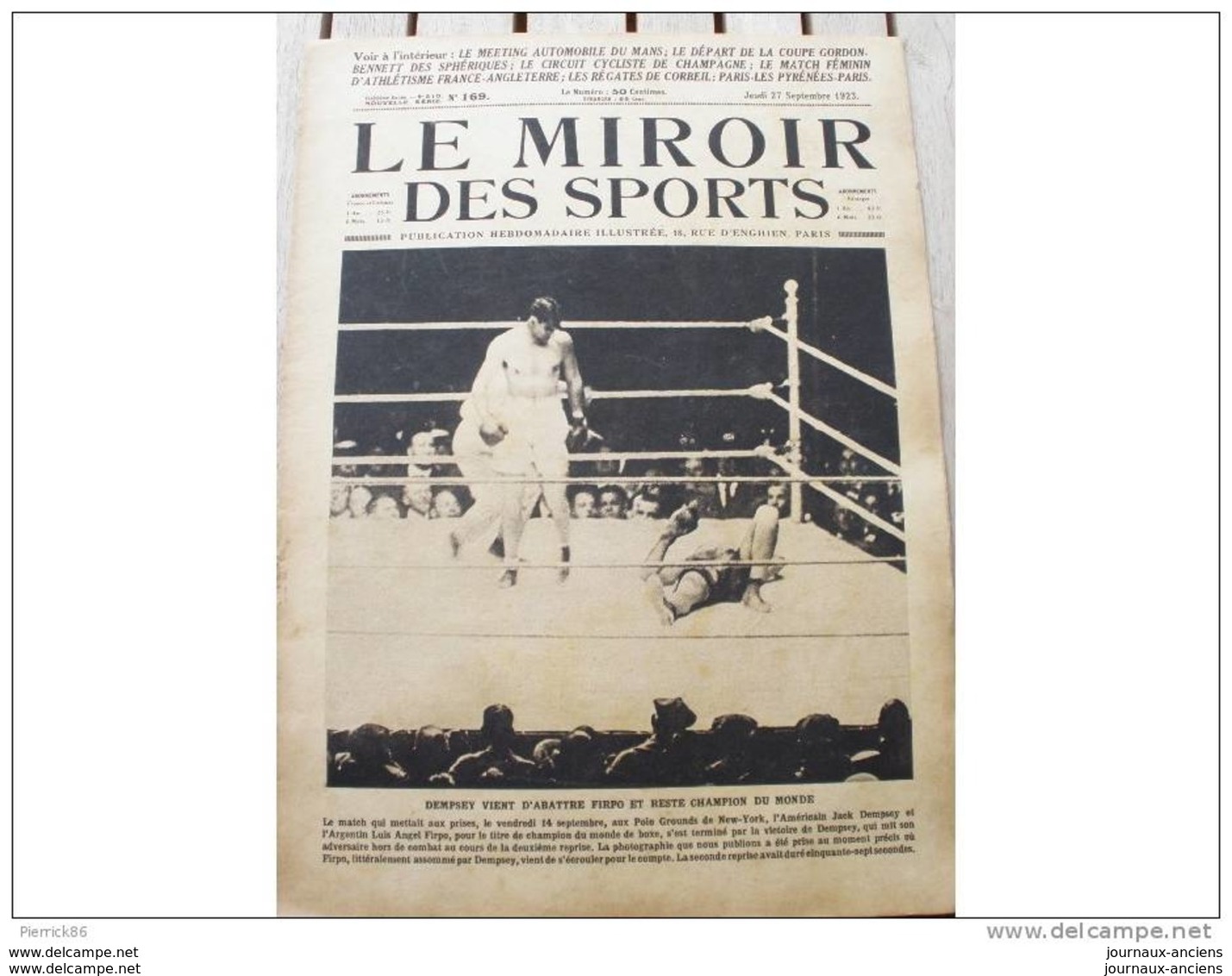 1923 CHAMPIONNAT DU MONDE DE BOXE COUPE GOURDON BENNETT A BRUXELLES NOUVEAU STADE DE COLOMBES MEETING AUTOMOBILE DU MANS - Autres & Non Classés