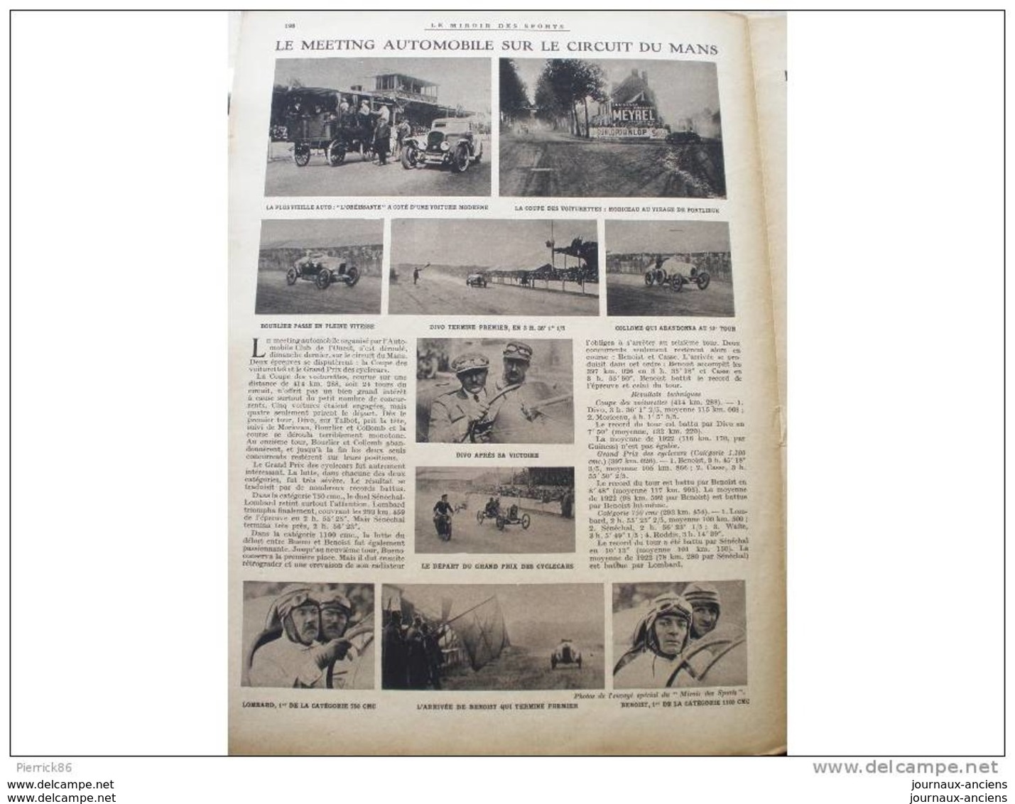 1923 CHAMPIONNAT DU MONDE DE BOXE COUPE GOURDON BENNETT A BRUXELLES NOUVEAU STADE DE COLOMBES MEETING AUTOMOBILE DU MANS