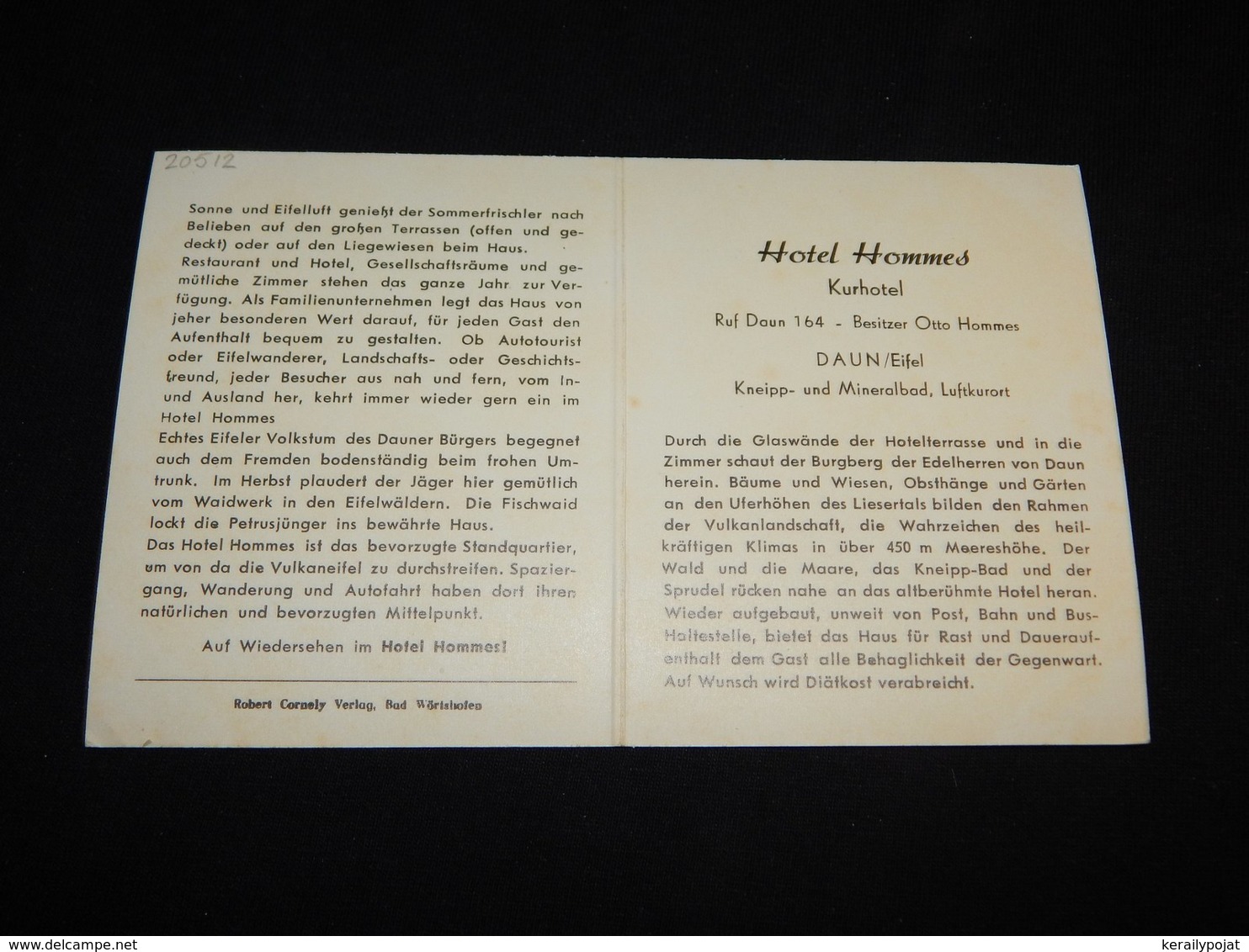 Germany Daun Hotel Hommes Card__(20512) - Daun