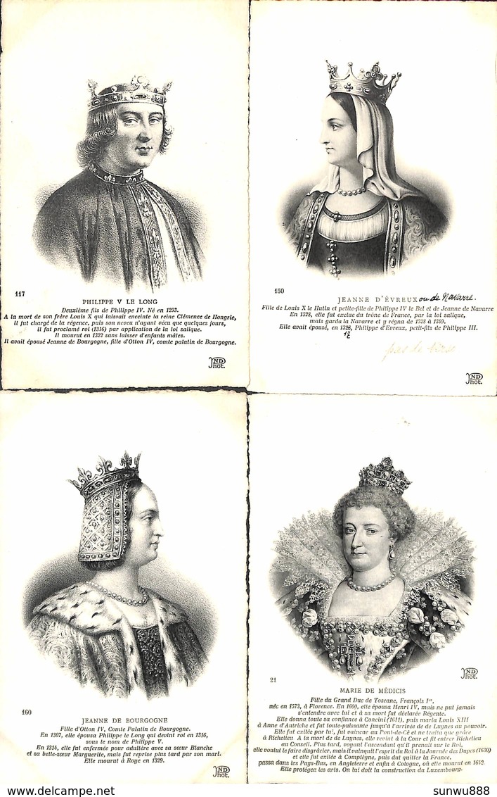 Famille - Roi & Reine Lot 4 Cartes Philippe V Le Long Jeanne De Bourgogne D'Evreux Marie De Médicis (+annotations) - Familles Royales