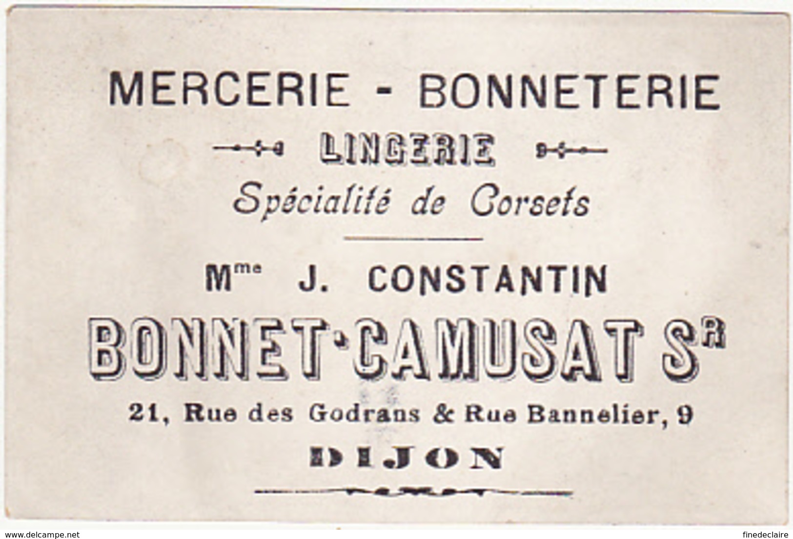 Chromo - Mercerie, Bonneterie, Mme J. Constantin, Bonnet.Camusat Sr, Dijon - Commissariat - Autres & Non Classés